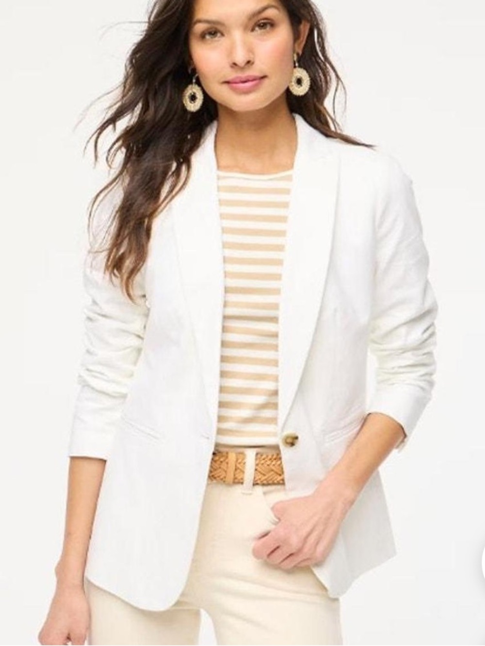 J.Crew White Linen Summer Blazer: 100% Linen Single-Button Notch-Lapel, Lined, 2